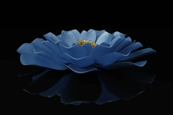 Blue 3D flower on black background 3D illustration.