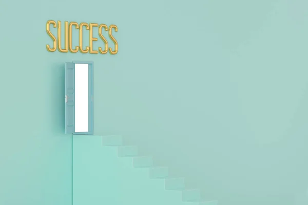 Door to success concept stairs and door with success word 3D illustration
