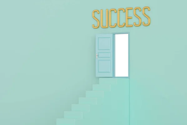 Door to success concept stairs and door with success word 3D illustration.