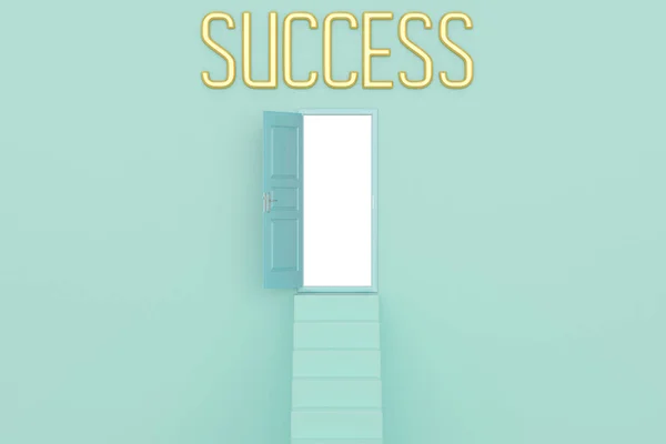 Door to success concept stairs and door with success word 3D illustration.