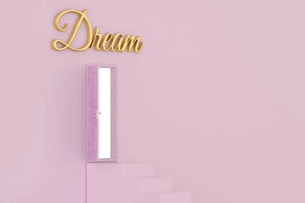 Door to dream concept stairs and door with dream word 3D illustration.