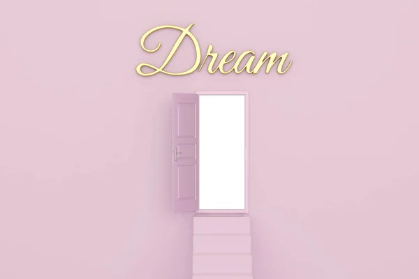 Door to dream concept stairs and door with dream word 3D illustration.