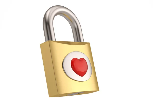 Golden Locked Hearts Isolated White Background Illustration — Stock Photo, Image