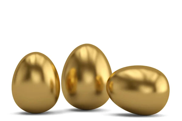 Три Золоті Яйця Ізольовані Білому Тлі Ілюстрація — стокове фото
