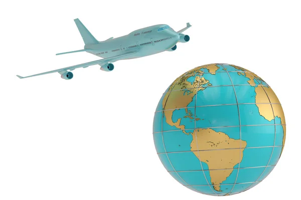 Avión Jet Azul Global Aislado Sobre Fondo Blanco Ilustración — Foto de Stock