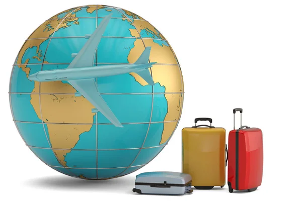 Reisekonzept Koffer Und Globus Isoliert Auf Weißem Hintergrund Illustration — Stockfoto