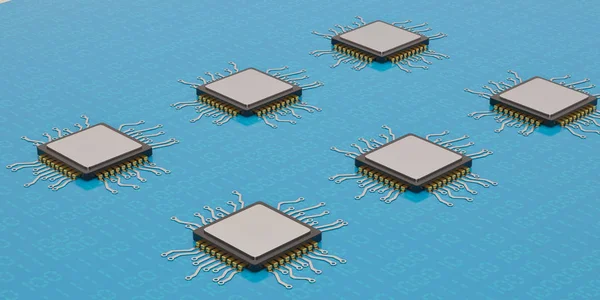 Central computer processors cpu on blue background 3D illustration.