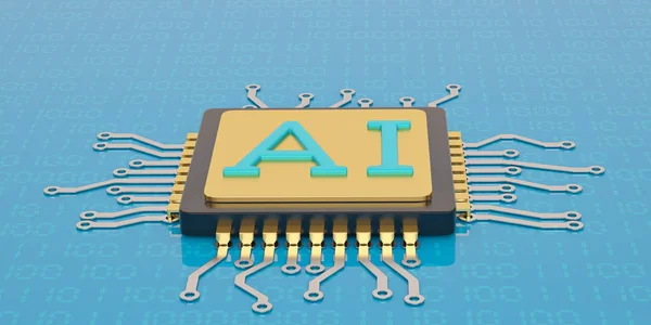 Central computer processors cpu with ai sign on blue background 3D illustration.