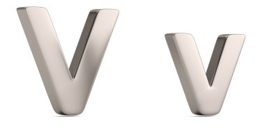 Beyaz arka plan üzerinde izole çelik sağlam alfabesinden harf v. 3D çizim