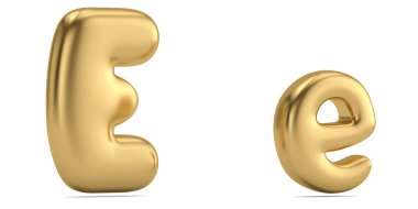 Beyaz arka plan üzerinde izole altın katı alfabesinden e harfi. 3D çizim