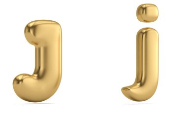 Beyaz arka plan üzerinde izole altın katı alfabesinden harf j. 3D çizim.