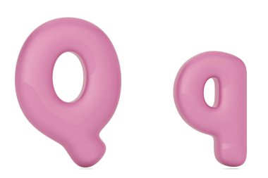 Parlak renk şişman karikatür Alfabe harf q beyaz arka plan üzerinde izole. 3D çizim