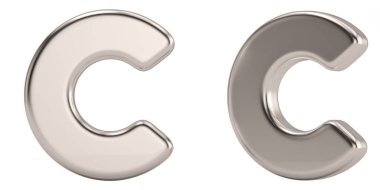 Beyaz arka plan üzerinde izole çelik sağlam alfabesinden harfi c. 3D çizim.