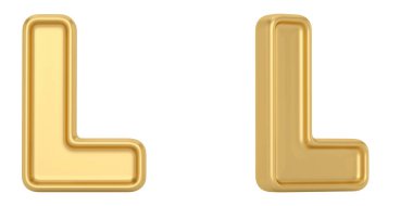 Beyaz arka plan üzerinde izole altın katı alfabesinden l harfi. 3D çizim.