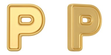 Beyaz arka plan üzerinde izole altın katı Alfabe harf p. 3D çizim.