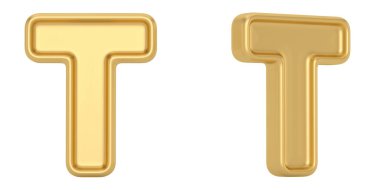 Beyaz arka plan üzerinde izole altın katı alfabesinden mektup t. 3D çizim.