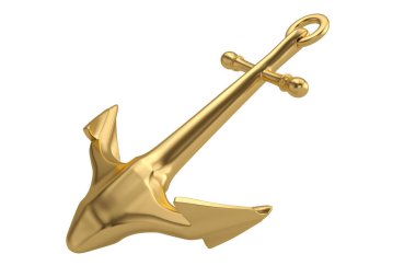 Beyaz arka plan üzerinde 3d illüstrasyon izole altın çapa