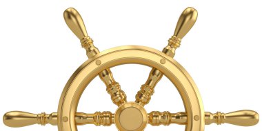 Altın gemi direksiyon beyaz arka plan üzerinde 3d illüstrasyon izole.