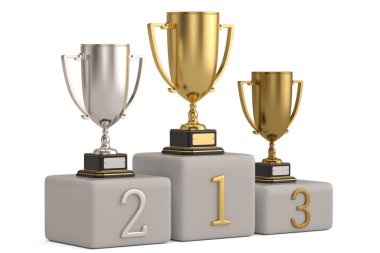 Kazanan spor ve beyaz arka plan üzerinde 3d illüstrasyon izole Şampiyonası ve rekabet başarı kavramı.