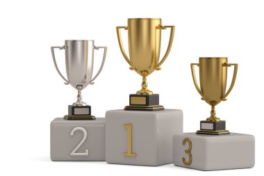 Kazanan spor ve beyaz arka plan üzerinde 3d illüstrasyon izole Şampiyonası ve rekabet başarı kavramı.