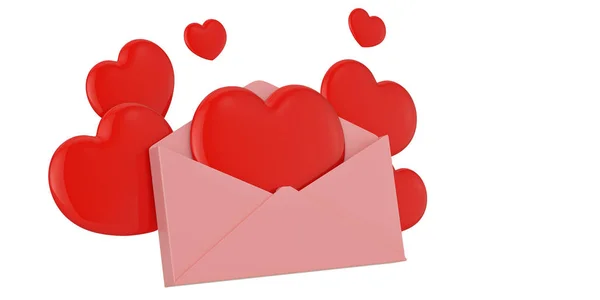 Růžová Láska Mail Srdíčky Izolovaných Bílém Pozadí Obrázek — Stock fotografie