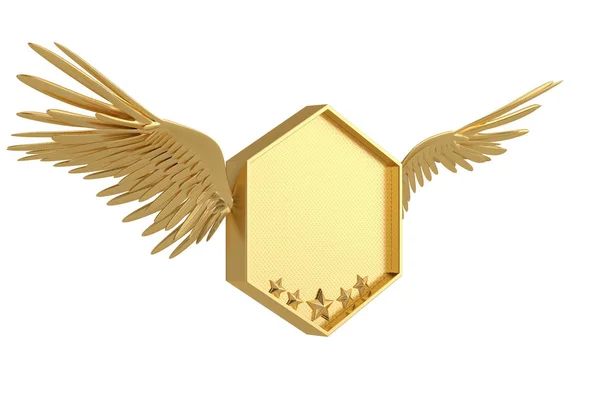 白い背景に分離された掲示板と金色の翼3Dイラスト — ストック写真