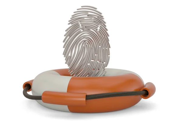 Identification protection concept lifebuoy and fingerprint isolated on white background 3D illustration