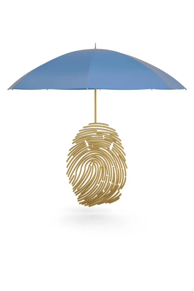 Identification protection concept umbrella and fingerprint isolated on white background 3D illustration.
