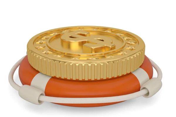 Lifebuoy Grande Moneta Oro Isolato Sfondo Bianco Illustrazione — Foto Stock
