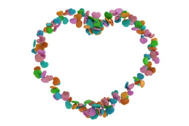 Büyük kalp küçük kalpler beyaz arka plan üzerinde izole yapılmış. 3D çizim.