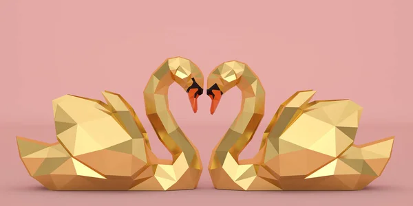 Two Golden Swans Pink Background Illustration — Stock Photo, Image