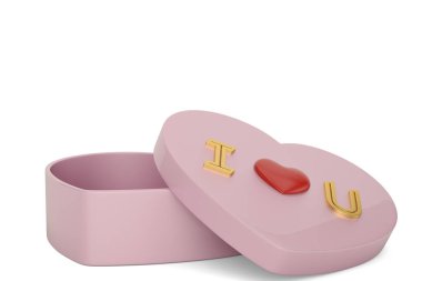 Beyaz arka plan üzerinde izole boş Kalp Sevgililer kutu. 3D çizim.