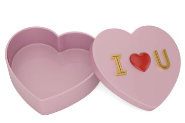 Beyaz arka plan üzerinde izole boş Kalp Sevgililer kutu. 3D çizim.