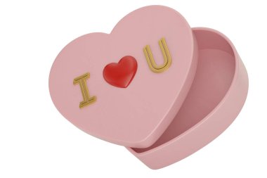 Beyaz arka plan üzerinde boş Kalp Sevgililer kutu. 3D çizim.