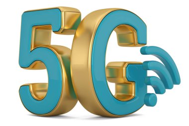5g kablosuz ağ simgesi beyaz arka plan üzerinde. 3D çizim