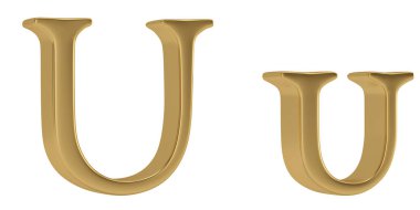 Beyaz arka plan üzerinde 3d illüstrasyon izole altın metal u alfabesi.