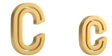 Beyaz arka plan üzerinde 3d illüstrasyon izole altın metal c alfabe.