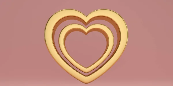 Goldener Herzförmiger Rahmen Auf Rosa Hintergrund Illustration — Stockfoto
