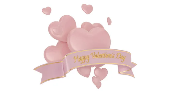 Hearts Ribbon Happy Valentines Day Background Illustration — Stock Photo, Image