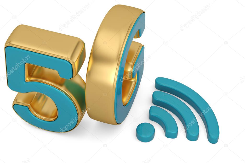 5G wireless network icon on white background. 3D illustration