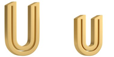 Beyaz arka plan üzerinde 3d illüstrasyon izole altın metal u alfabesi.