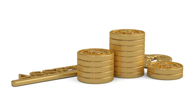 Golden Asset Key Gold Coin Stacks Isolated White Background Illustration — Stock Photo, Image
