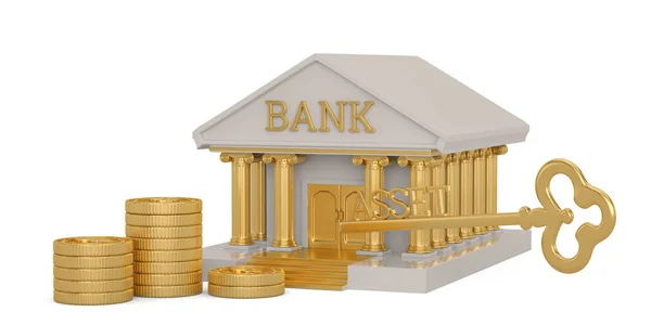 Золотой Ключ Актива Банк Изолированы Белом Фоне Иллюстрация — стоковое фото