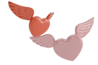 Kalpler kanatları valentine ile bir gün veya romantik aşk uçan. 3D Il