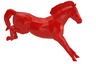 Beyaz arka plan üzerinde izole bir düşük Poli at. 3D çizim.
