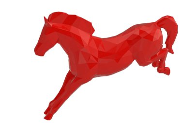 Beyaz arka plan üzerinde izole bir düşük Poli at. 3D çizim.