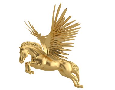 Pegasus majestic efsanevi Yunan beyaz b izole atı kanatlı.