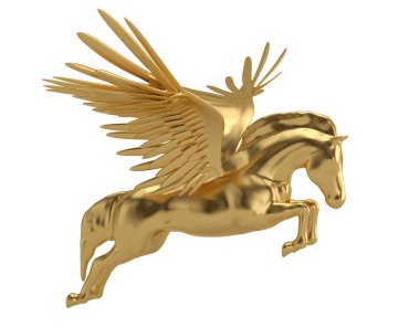 Pegasus majestic efsanevi Yunan beyaz b izole atı kanatlı.