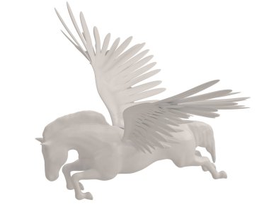Pegasus majestic efsanevi Yunan beyaz b izole atı kanatlı.