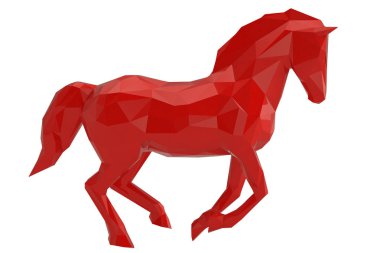 Beyaz arka plan üzerinde izole bir düşük Poli at. 3D çizim.